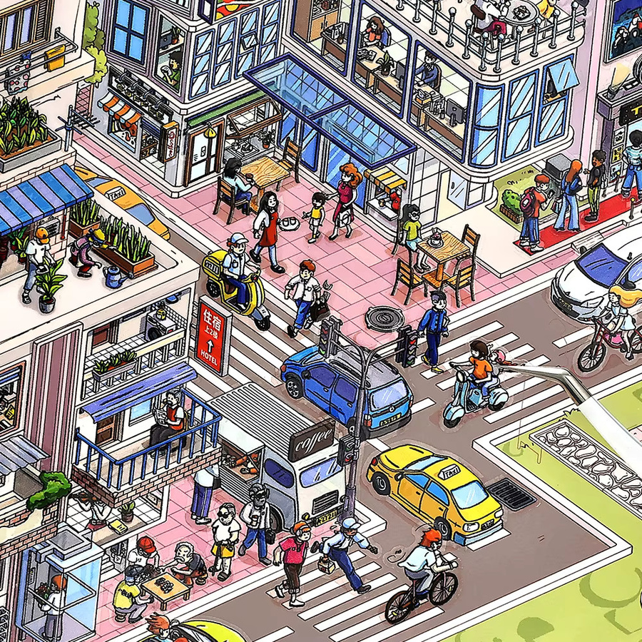 JIANQI Busy Town 3D-Aufkleber, Cartoon-Szene, DIY-Spielzeug - Bild 4