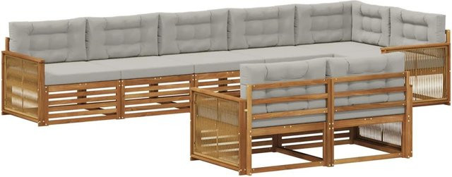 vidaXL Outdoor-Sofagarnitur L-Form aus Akazienholz in Braun und Grau mit 8 Kissen und Rückenpolstern - Bild 1