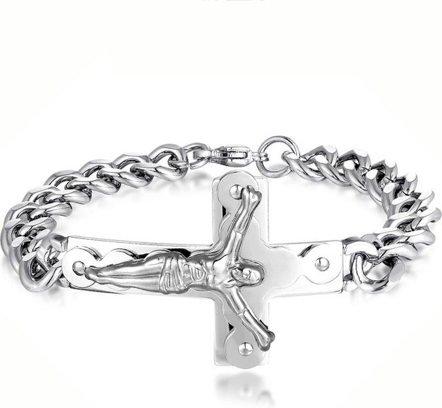 Armband N7M7, Edelstahl, Silber, Herren, Kruzifix Jesus Kreuz Charm - Bild 1