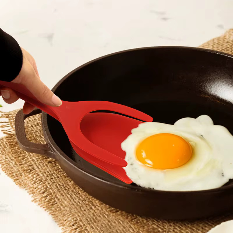 Cocina 2-in-1 Silikon-Spatel und Klappzange in Rot für Omelett, Pfannkuchen und Toast - Bild 3
