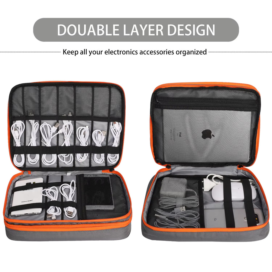 Acoki Reise-Organizer-Tasche für elektronisches Zubehör in Grau mit großer Kapazität für iPad, iPhone und Kabel - Bild 2