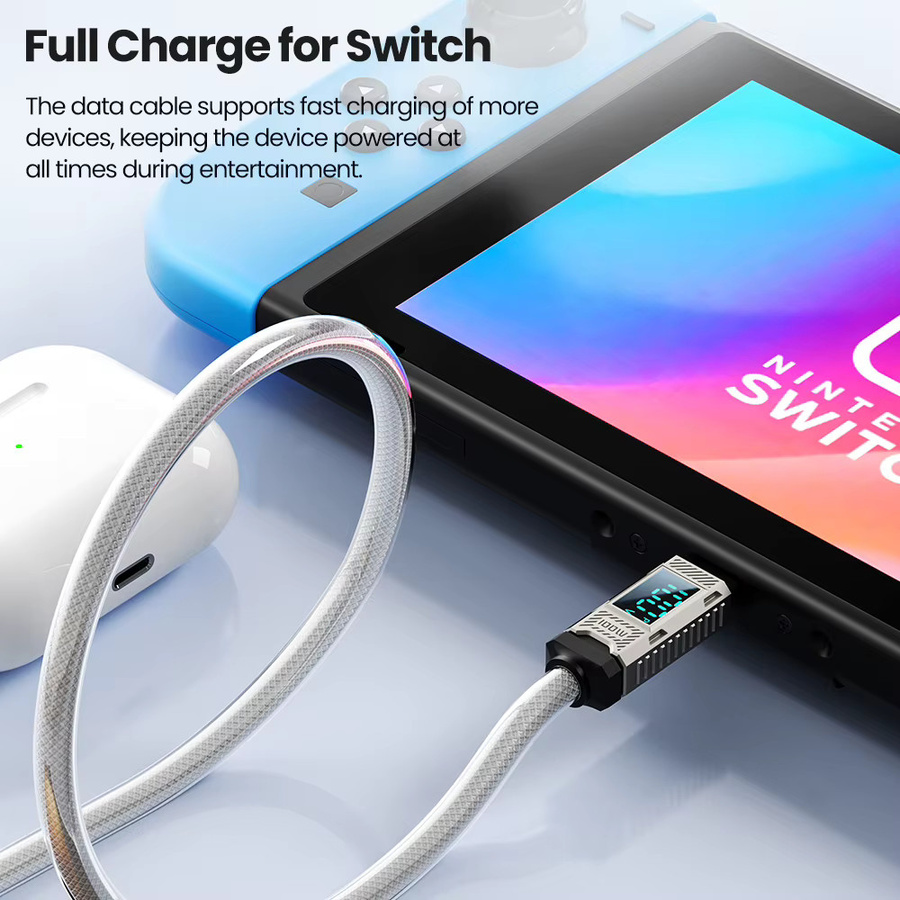 Toocki USB C zu USB C Kabel 100W Schnellladekabel mit Digitalanzeige in Weiß - Bild 3