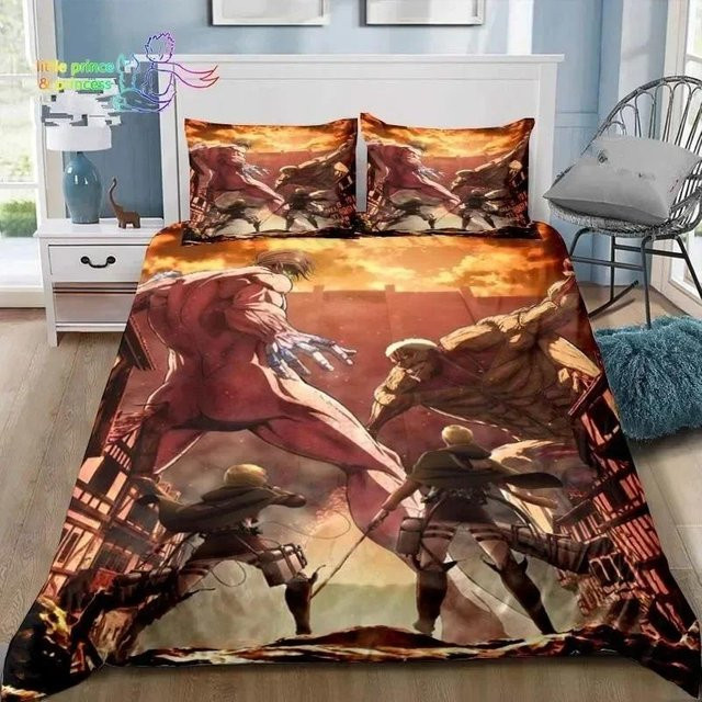 Binchi Outdoor Product Attack on Titan Bettwäscheset mit Motiv, Mehrfarbig, Material: Mikrofaser/Polyester, B: 264 cm, T: 228 cm - Bild 1