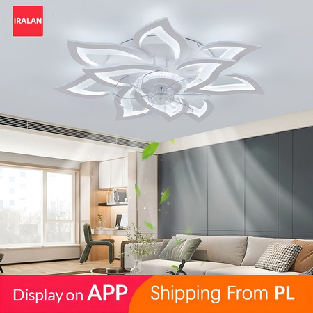 IRALAN Deckenventilator mit LED-Beleuchtung und Fernbedienung, modernes Lotus-Design, Weiß/Schwarz