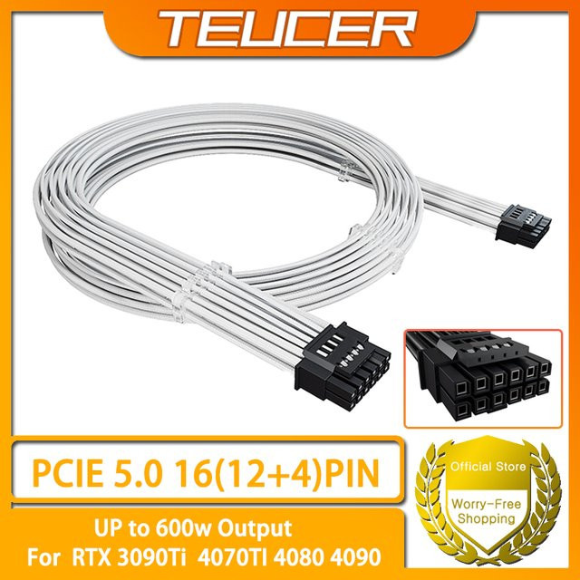 TEUCER PCI-E 5.0 GPU Stromkabel 12VHPWR ATX 3.0 Modulares 16PIN Kabel in Weiß, Länge: 73 cm - Bild 1