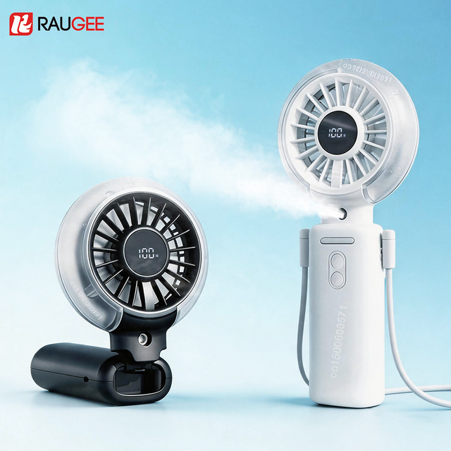 Raugee Mini tragbarer Ventilator mit Wassernebel und Luftbefeuchter, USB wiederaufladbarer Handventilator und Halsventilator, Schwarz - Bild 1