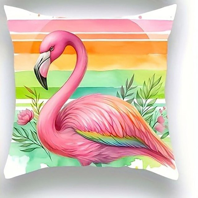 JMG Clothing Flamingo Kissenhülle aus kurzem Plüsch mit beidseitigem Druck, Mehrfarbig, B/B: 45 x 45 cm - Bild 1