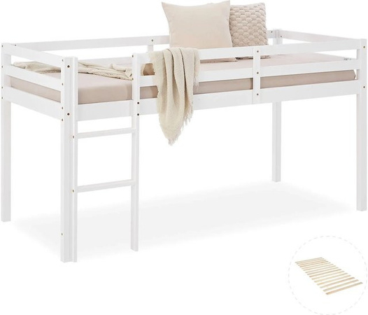 Homestyle4u Kinderbett aus Kiefernholz mit Lattenrost in Weiß, B/T/H: 90 x 200 x 106,5 cm