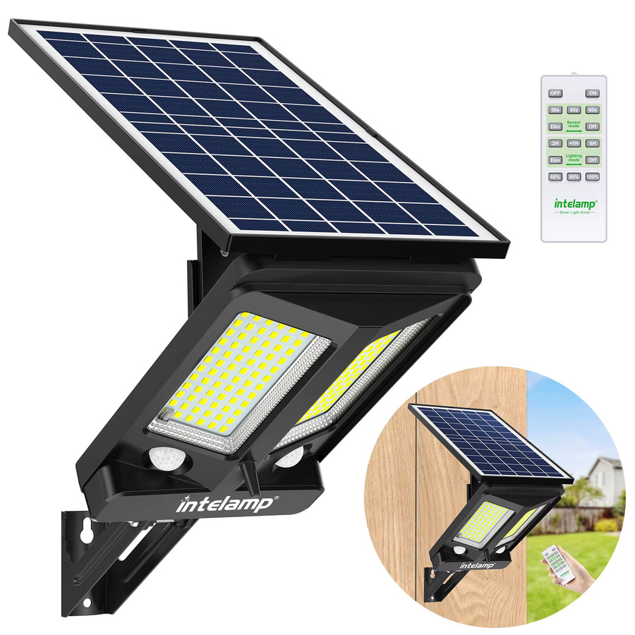 intelamp Solar-Sicherheitsleuchte als Flutlicht für den Außenbereich mit zwei PIR-Bewegungssensoren, Schwarz - Bild 6