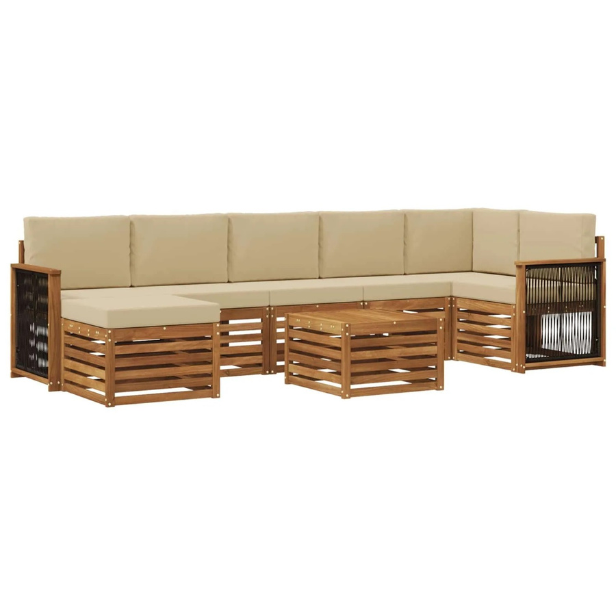 vidaXL Outdoor-Sofagarnitur aus massivem Akazienholz mit 7 Kissen in Natur-Beige - Bild 2
