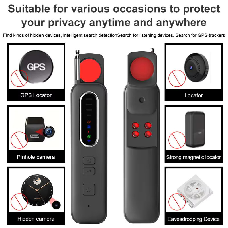 NUOYING Anti-Spionage-Kamera-Detektor in Schwarz mit USB-C Aufladung, LED-Infrarotlicht und einstellbarer Empfindlichkeit zur Aufspürung von Wanzen und versteckten Kameras - Bild 5