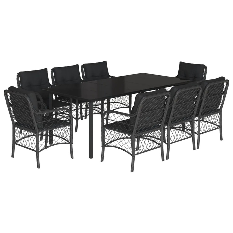 vidaXL 9-teilige Garten-Essgruppe aus Poly Rattan mit Kissen und Glastisch in Schwarz - Bild 2