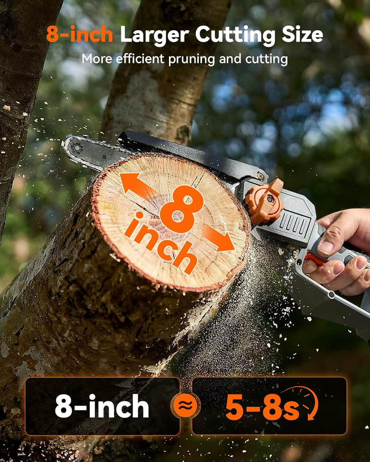 TaskStar 8 Zoll Mini Elektrische Kettensäge mit Automatischer Ölzufuhr, Akkubetriebene Kabellose Handgeführte Baumsäge für Garten und Holzschnitt - Bild 3