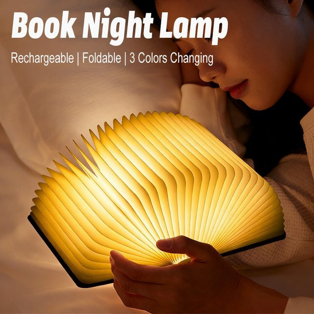 Heinast LED Holz Buchlampe als USB Nachttischlampe mit 3-farbigem Licht für Kinder und Schlafzimmer - Bild 1