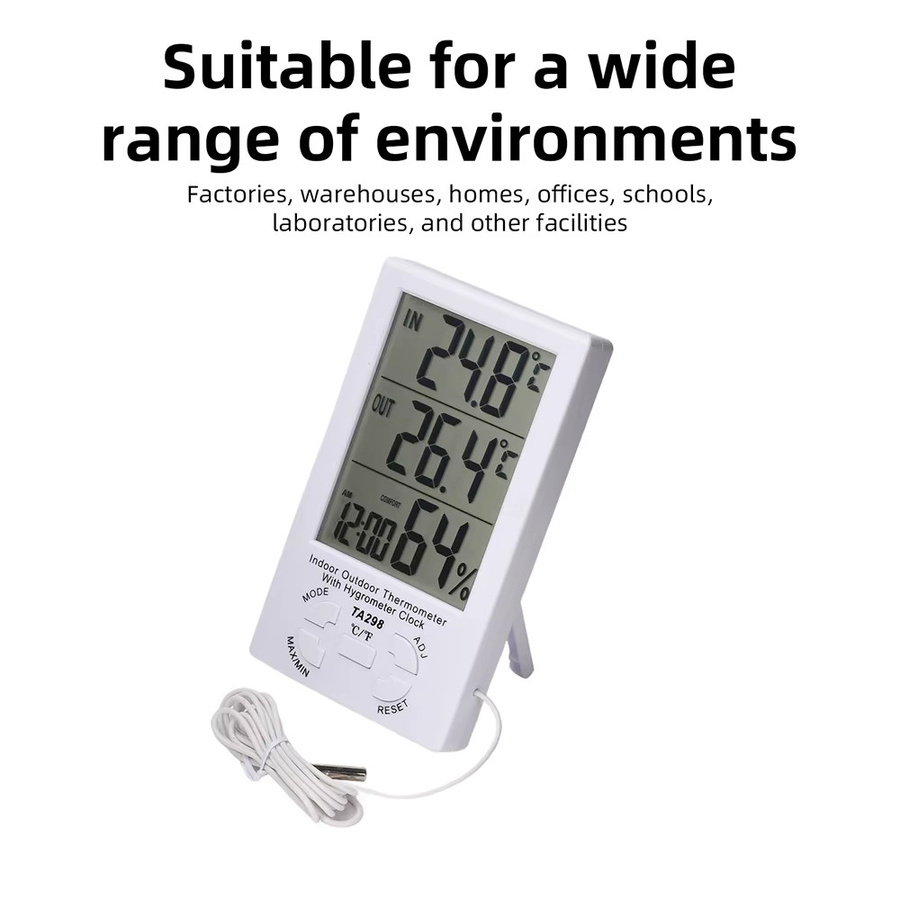 Gaqqee Digitales Innen- und Außenthermometer Hygrometer mit 1,5m wasserdichter Sonde, Temperatur- und Feuchtigkeitsmonitor mit Uhr, Weiß - Bild 2