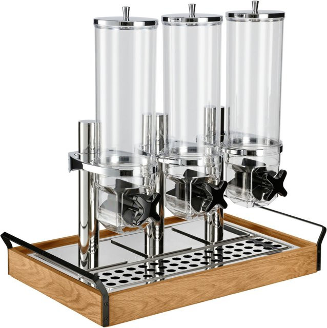 VEGA Müslispender Esino dreifach, GN 1/1, 3x 4l, rechteckig, Eiche/Schwarz/Edelstahl, L: 61.9 cm, B: 38.6 cm, H: 56.2 cm - Bild 1