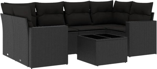 vidaXL 7-tlg Garten-Sofagarnitur aus Poly-Rattan mit Kissen in Schwarz - Bild 1
