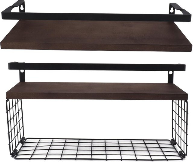 2er-Set Wandmontierte Aufbewahrungskörbe von aimo aus Metall in Schwarz, Rustikales Schweberegal für Badezimmer, Küche und Büro - Bild 1