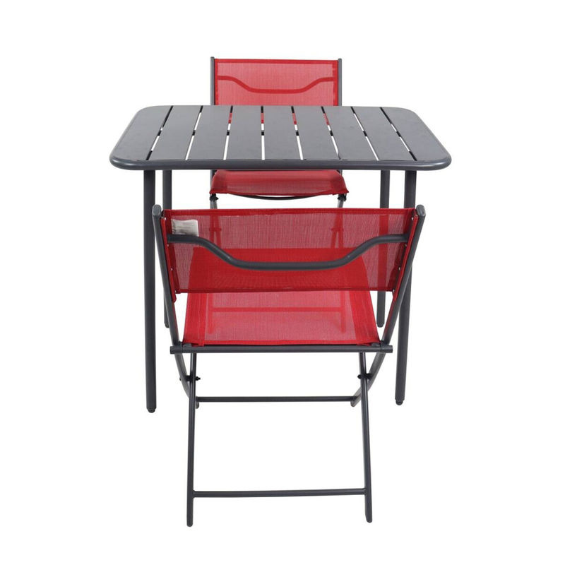 VCM 3-teilige Gartensitzgruppe Sumila in Rot aus Metall und Textilene für Balkon und Terrasse, Tisch mit 2 Klappstühlen, B/T/H: 80 x 55 x 79 cm - Bild 2