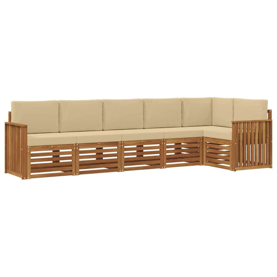 vidaXL Sofagarnitur 6-teilig aus Massivholz Akazie in Natur und Beige mit L-Form und Polsterung - Bild 2