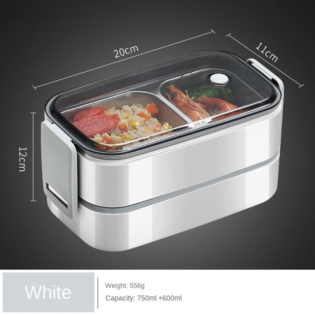Yiran Furniture Lunchbox aus 304 Edelstahl in Weiß, 2 Schichten, mikrowellengeeignet mit Fächern - Bild 1