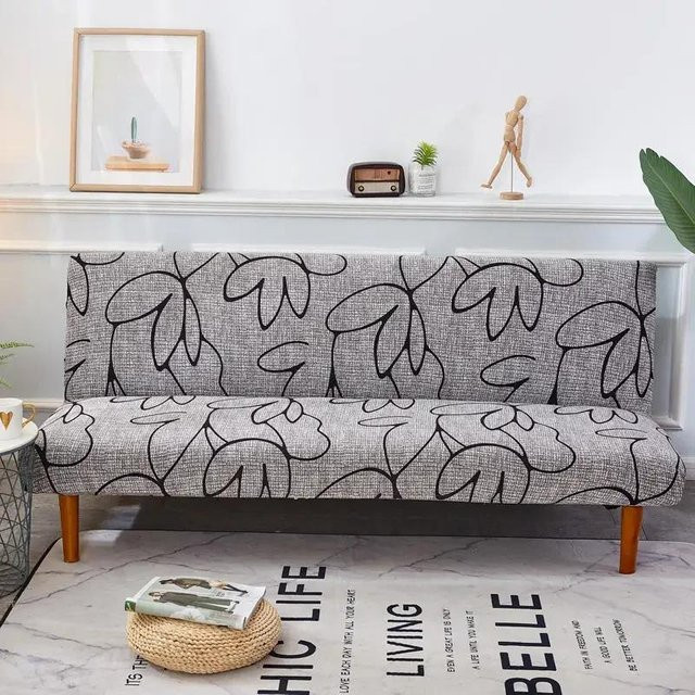 Qiqifisch Stretch Sofabezug für 3-Sitzer Schlafsofa ohne Armlehnen, grau, Breite: 190-210 cm - Bild 1