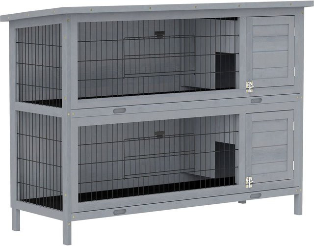 PawHut Hasenstall aus Vollholz mit 2 Ebenen als winterfestes Kaninchenstall Doppelstockhaus aus Tannenholz mit Drahtgeflecht - Bild 1