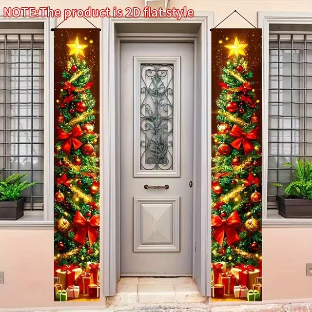 VIKAMA 2-teiliges Woven-Weihnachtsbaum-Haustür-Set, floraler Design-Türhänger für Innen und Außen, Mehrfarbig, B/H: 30 x 180 cm - Bild 1