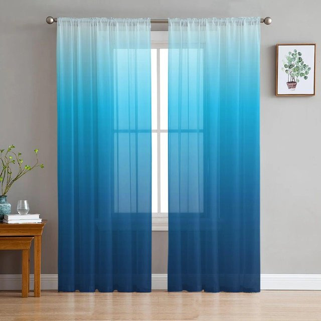 A Family Of Home Textiles Transparent Tüll-Vorhang mit blauem Farbverlauf, Breite: 135 cm, Höhe: 114 cm - Bild 1