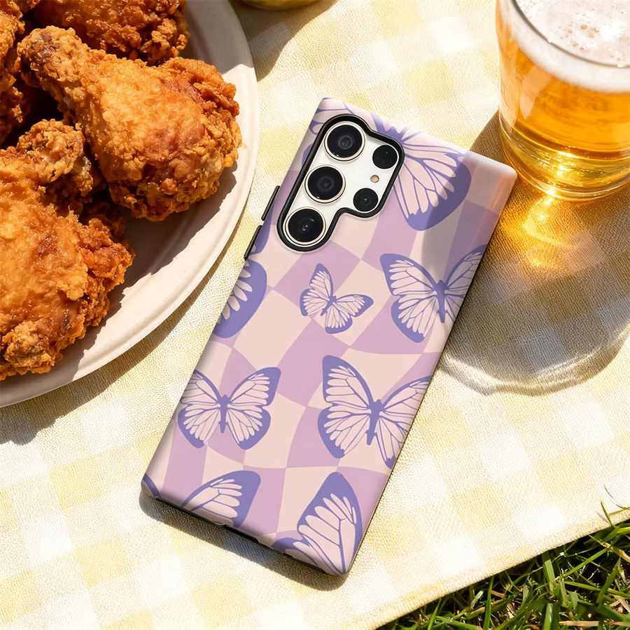 Lila Handyhülle mit Schmetterling-Design für Samsung Galaxy S25 Ultra, S24 und S23 Ultra Plus mit glänzender doppellagiger Rückseite - Bild 3