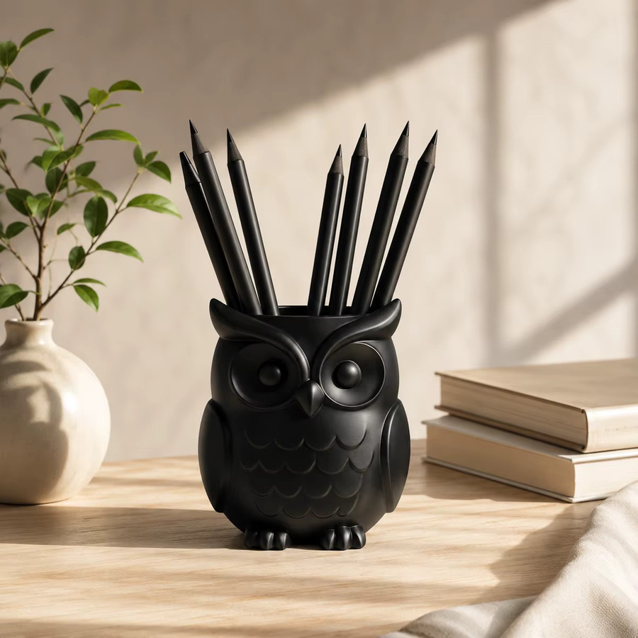 Niedlicher Eulen-Stifthalter und Make-up-Pinsel-Organizer aus Kunststoff in Schwarz - Bild 2