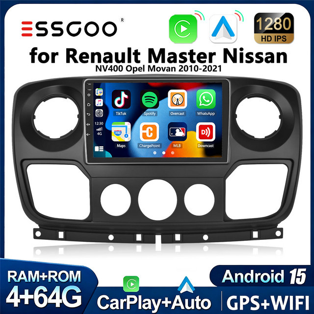 MOPECT Android Auto Radio mit Wireless CarPlay und GPS für Renault Master 3 III, Nissan NV400 und Opel Movano, 2DIN Multimedia Autoradio, Schwarz - Bild 1