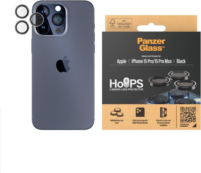 PanzerGlass Hoops Kameraschutzglas für iPhone 15 Pro und iPhone 15 Pro Max, Schwarz - Bild 1