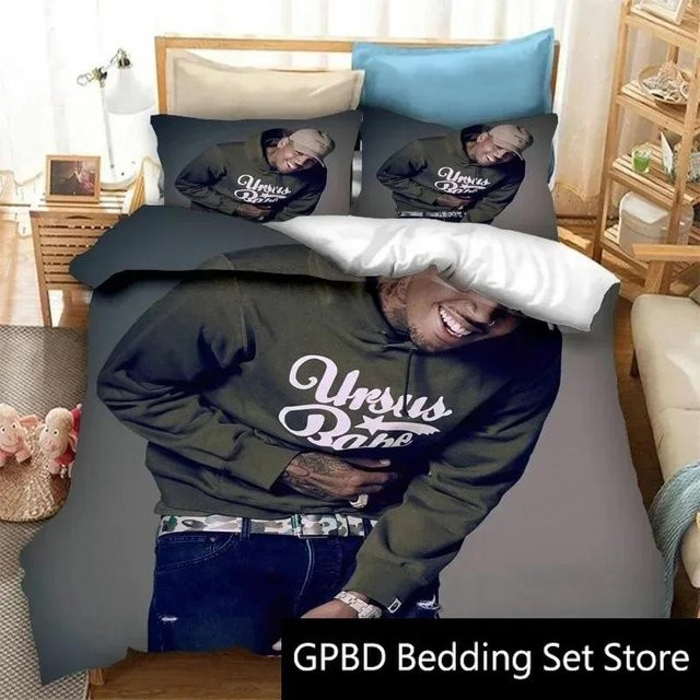 Bettwäsche Set Chris Brown mit 3D-Druck von Lodestar in Schwarz, bestehend aus Bettbezug und Kissenbezug, Breite: 70 cm, Tiefe: 133 cm - Bild 1