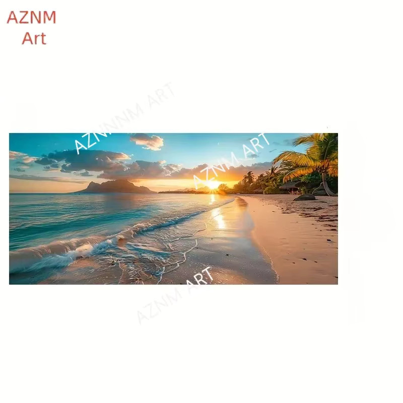 AZNM Leinwand-Wandkunst Tropischer Strand-Sonnenuntergang Moderne Meereslandschaft in Mehrfarbig - Bild 2