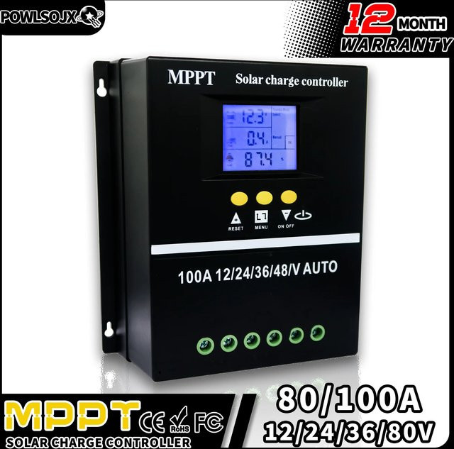Powlsojx MPPT Solar-Laderegler mit LCD-Display und Dual-USB-Schnellladefunktion für Blei-Säure- und Lithium-Batterien, Schwarz - Bild 1