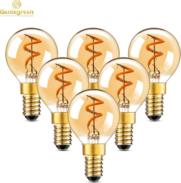Genixgreen 6er Set G40 Spiral-LED-Glühbirnen mit E14 Gewinde, 1,5W, Warmweiß, Dimmbar, Transparent, Vintage Design - Bild 1