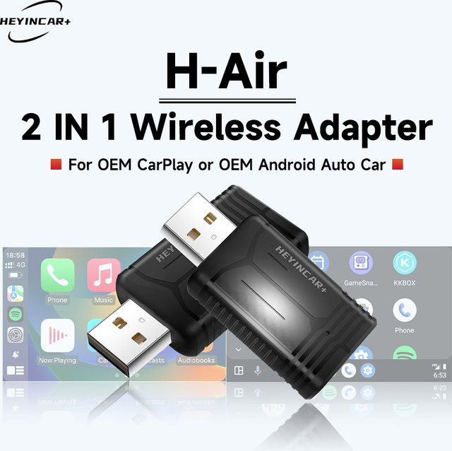 HEYINCAR Mini Car AI Box 2in1 Wireless CarPlay und Android Auto Adapter mit 5GHz WiFi in Schwarz - Bild 1