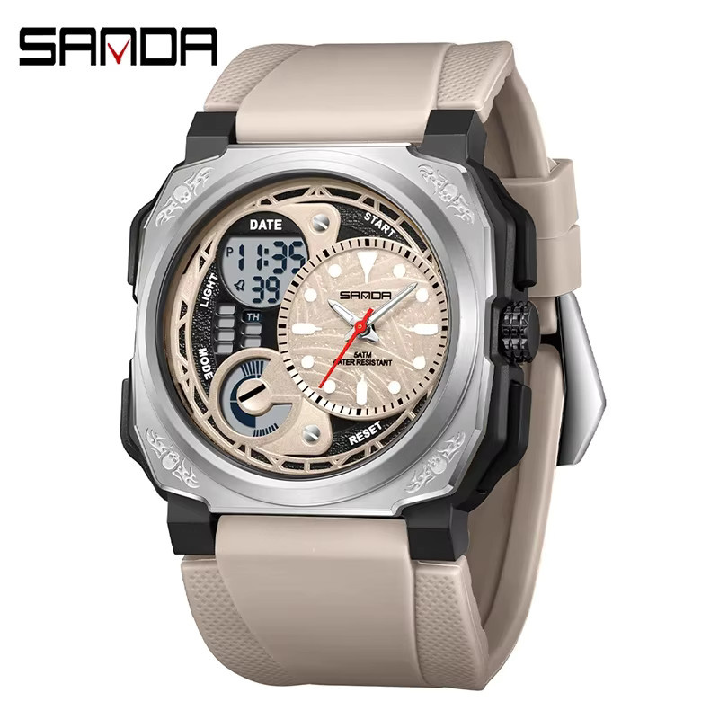 SANDA Digitaluhr, Quarz, eckig, Silikon, Herren, Black red - Bild 3