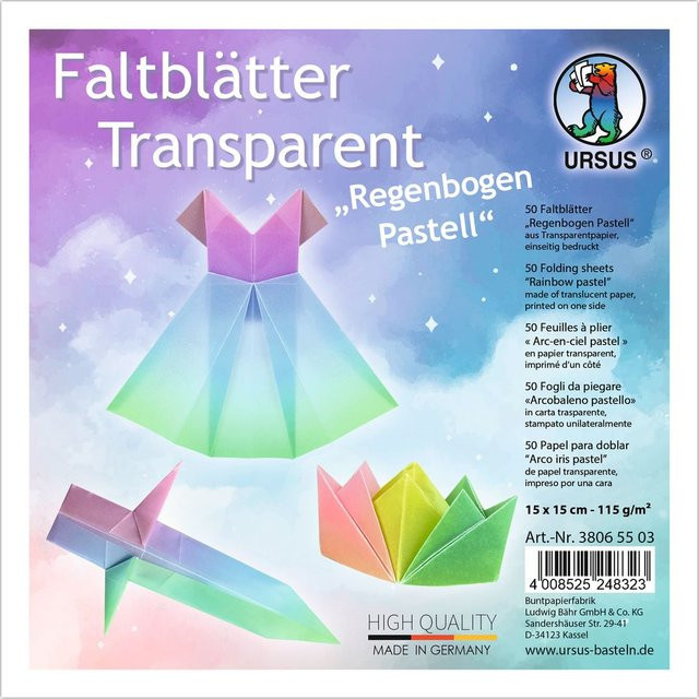 URSUS Transparentpapier-Faltblätter Regenbogen Pastell Multicolor - Bild 1