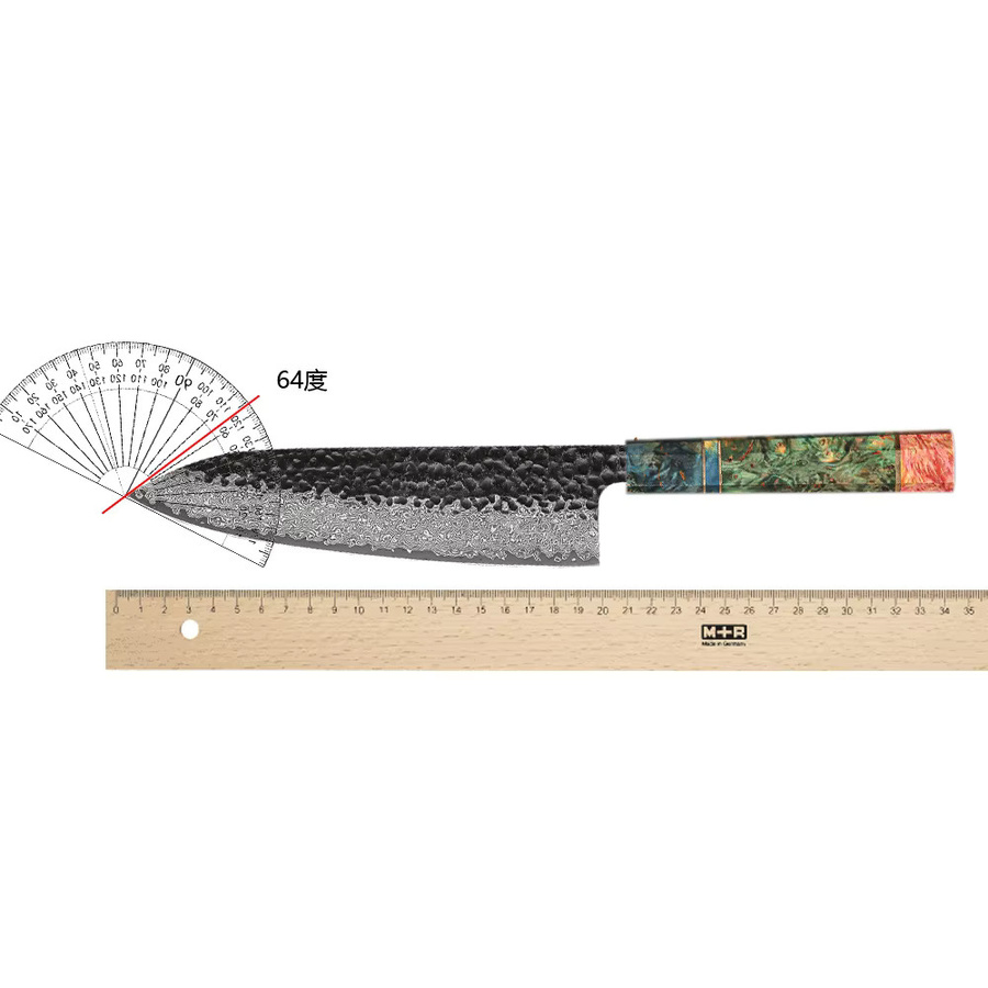 Baovim Japanisches Kochmesser aus handgeschmiedetem Damaststahl mit Holzgriff, Länge: 20,3 cm - Bild 3