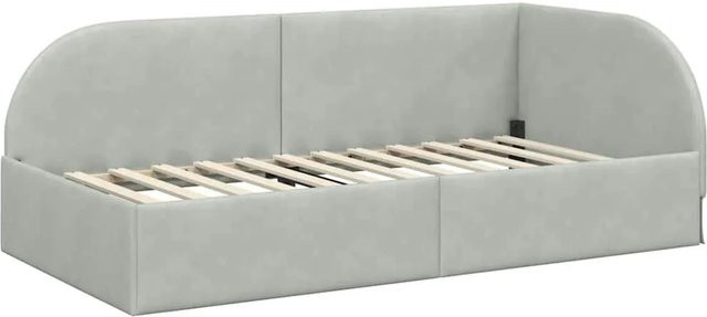 vidaXL Eckbettgestell mit Kopfteil in Hellgrau, Stoff und Holz, B/T/H: 80 x 200 x 140 cm - Bild 1