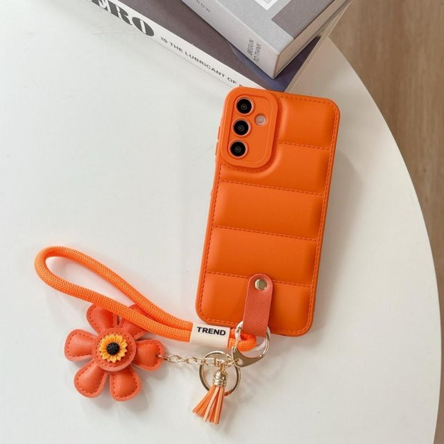 Luxus Daunenjacke Sonnenblume Handyhülle für Samsung Galaxy S25 S24 S23 S22 S21 Ultra Plus FE A56 A55 A54 A35 A16 A15 A14 in Orange - Bild 1