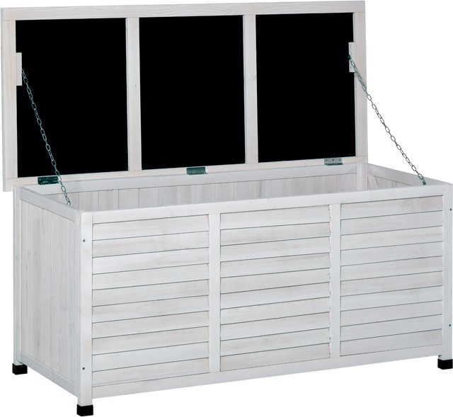 Outsunny Garten-Aufbewahrungsbank aus Fichtenholz in Weiß, Outdoor-Aufbewahrungsbox mit rutschfesten Füßen, B/T/H: 127 x 56 x 60 cm, Aosom - Bild 1