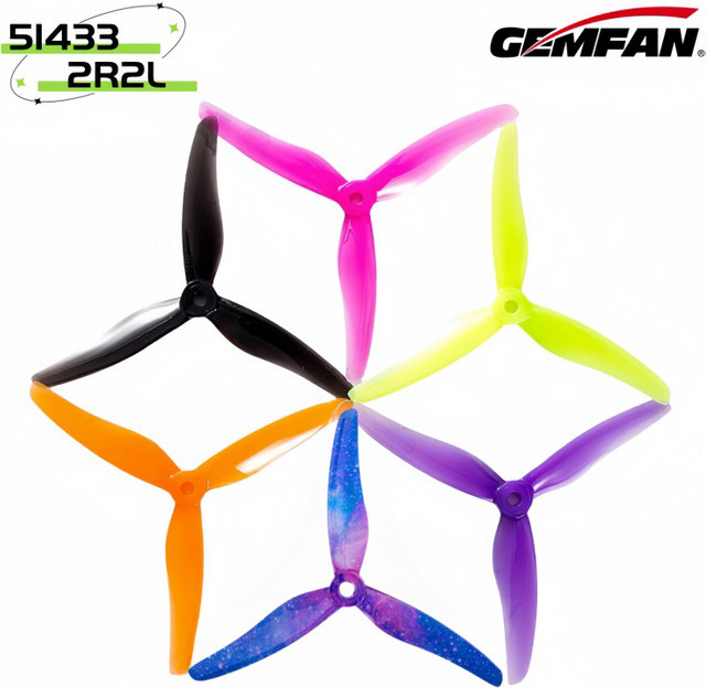 Gemfan 51433 5 Zoll 3-Blatt Propeller Set für FPV-Renndrohnen, 4 Stück (2 Paare), Schwarz, CW CCW - Bild 1