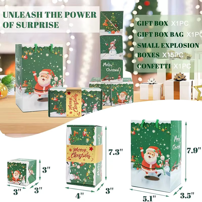 12 Stück Weihnachts Pop-up Geschenkboxen in Rot und Grün, faltbare DIY Hüpfboxen aus Papier für Weihnachtsfeiern und Geldgeschenke - Bild 4