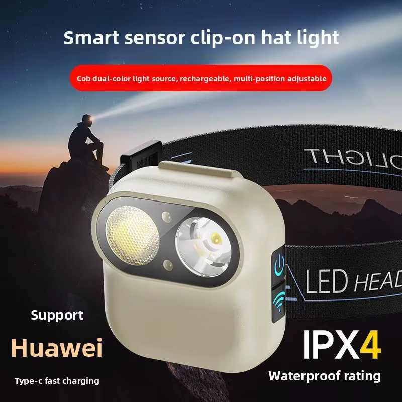 QHSPE Smart Sensor Stirnlampe mit Bewegungssensor, wiederaufladbare Mini-Clip-on Kappenlampe in Schwarz für Nachtangeln und Sport - Bild 2
