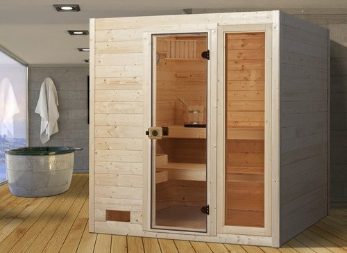 WEKA Massivholzsauna Valida 3 aus Fichtenholz mit Glastür in Beige, B/T/H: 189 x 189 x 203,5 cm - Bild 2