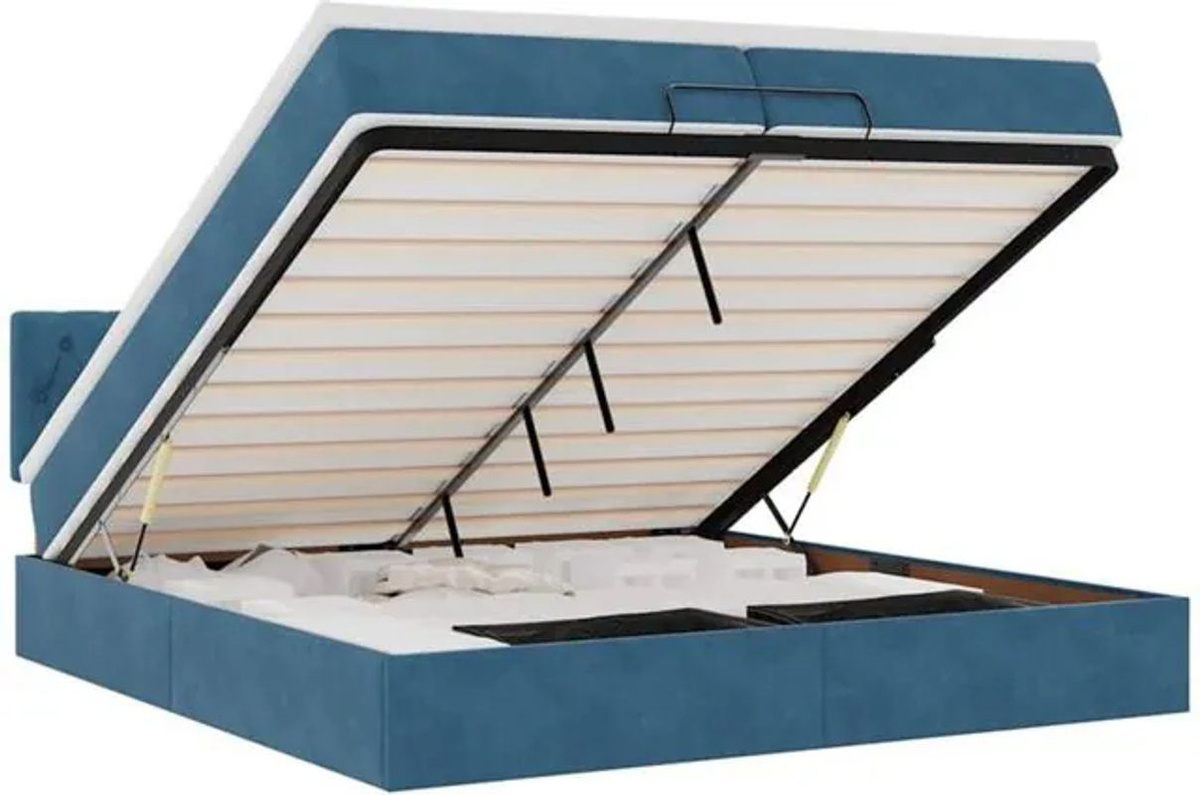 Vidaxl Ottoman Polsterbett mit Matratze aus Samt und Metall in Blau, B/T/H: 200 x 200 x 88 cm - Bild 1