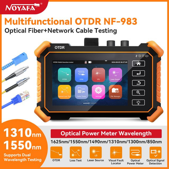 NOYAFA NF-983 Mini OTDR Optic Reflektometer PON OTDR 1310/1550nm 26/24dB mit VFL OLS OPM LED RJ45 Kabel Tester und Ethernet/LAN Tester in Schwarz - Bild 1